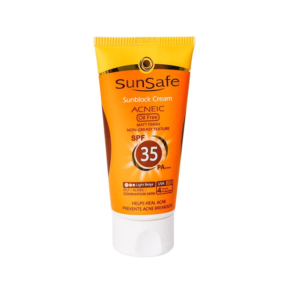 کرم ضد آفتاب SPF35 رنگی فاقد چربی سان سیف مناسب پوست های چرب و آکنه ای ۵۰ میلی لیتر - بژ متوسط
